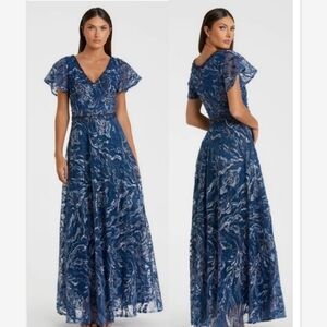 Mac Duggal Embellished Illusion Butterfly Sleeve A-Line Gown SZ 16 NWT